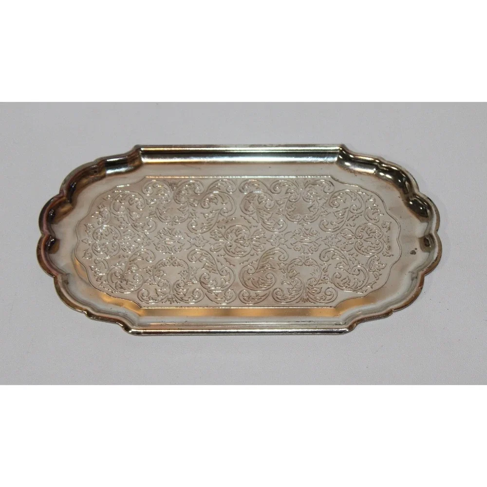 vintage metal cream & sugar bowl set with tray ornate scrollwork 3-pc